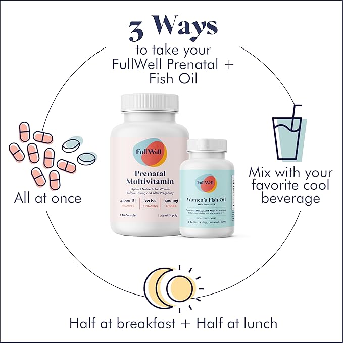 Prenatal Vitamin + DHA | Omega 3 Fish Oil with DHA & EPA for Brain Development & Nervous System Support | 26+ Vital Nutrients | Dietitian-formulated, Non-GMO, 3rd Party Tested, 30 Servings