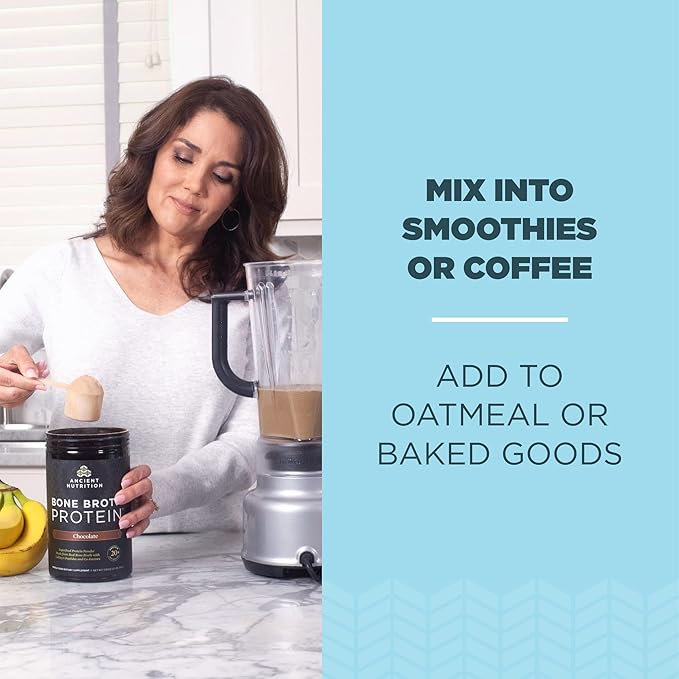 Ancient Nutrition Protein Powder Made from Real Bone Broth, Chocolate, 20g Protein Per Serving, 20 Serving Tub, Gluten Free Hydrolyzed Collagen Peptides Supplement, Great in Protein Shakes