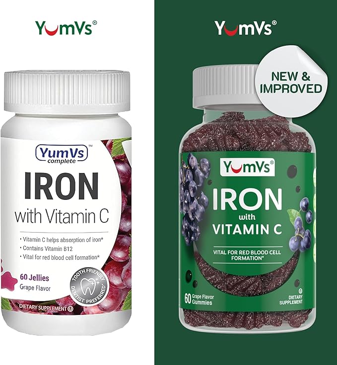 VumVs Iron Gummies for Women and Men - Grape Flavor - 10 mg Chewable Iron Supplement for Women Gummies with Vitamin C - Kosher, Gluten Free - Blood Builder Iron Supplement Gummies (60 Count), 1 Pack