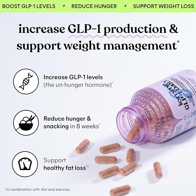 Lemme GLP-1 Daily, Reduce Hunger & Cravings, Boost GLP-1 Production, Support Fat Loss and Weight Management with Clinically Studied Ingredients, 1 Month Supply (60 Capsules)