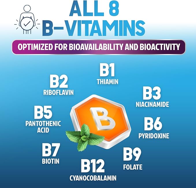 Vitamin B Complex Capsules with Vitamins B1 B2 B3 B6 B12 B100 C Biotin Folate & Folic Acid - Supplement for Energy, Brain, & Immune Support - Super B Vitamin Complex for Women & Men - 120 Vegan Pills