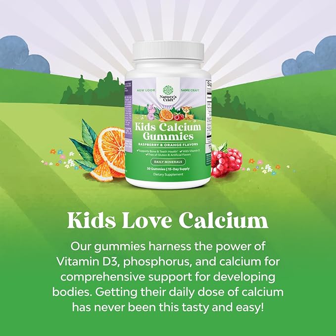 Tasty Kids Calcium Gummies - Vitamin D & Calcium Gummies for Children - Vitamin Gummies with Calcium & Vitamin D for Muscle Bone & Development - Gelatin-Free Kosher Childrens Gummies 30ct (1 Pack)