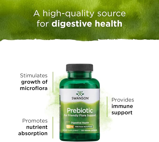 Swanson Prebiotic Capsules - Promotes Friendly Flora Support & Overall Digestive Health - Prebiotic Fiber Promoting Gut Health & Immune Health Support - (120 Veggie Capsules, 750mg Each) 1 Pack