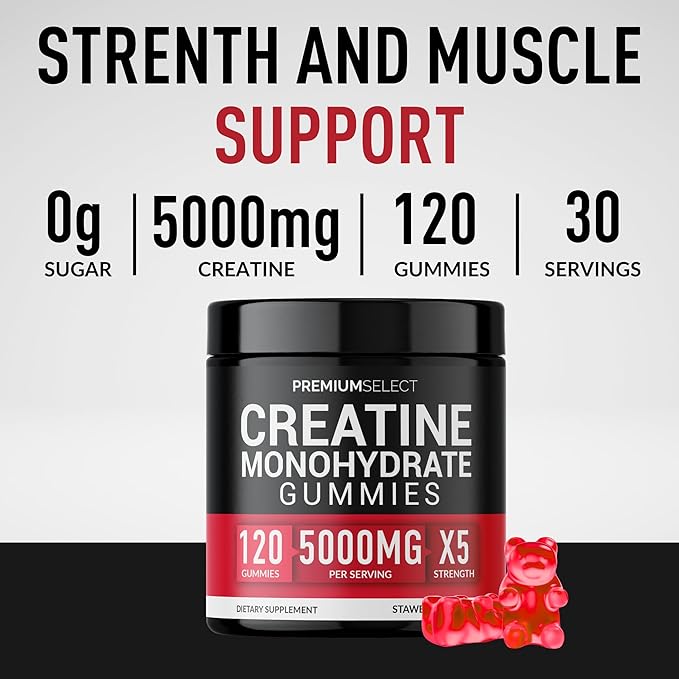 Creatine Gummies for Men & Women 5g Sugar Free - 120 Chewable Creatine Monohydrate Gummies for Muscle Strength, Muscle Builder, Energy Boost, Booty Gain, Pre-Workout & Recovery Supplement Gummy Chews
