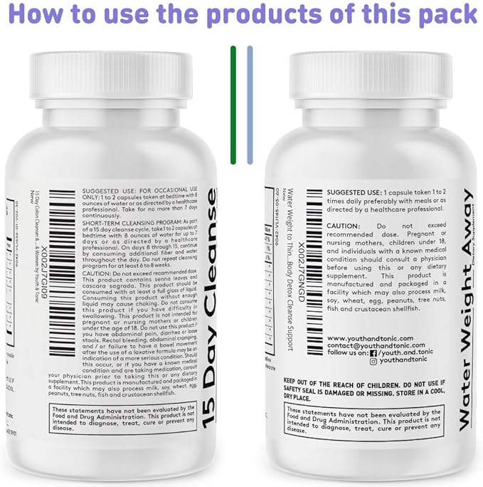 Youth & Tonic 3X Belly Bloating Pills for Puffiness, Water Debloat, Stomach, Gut & Colon Cleanse Detox | with Liquid Activated Charcoal, Coconut & Peppermint Oil, Senna Leaf & More | 150 Capsules