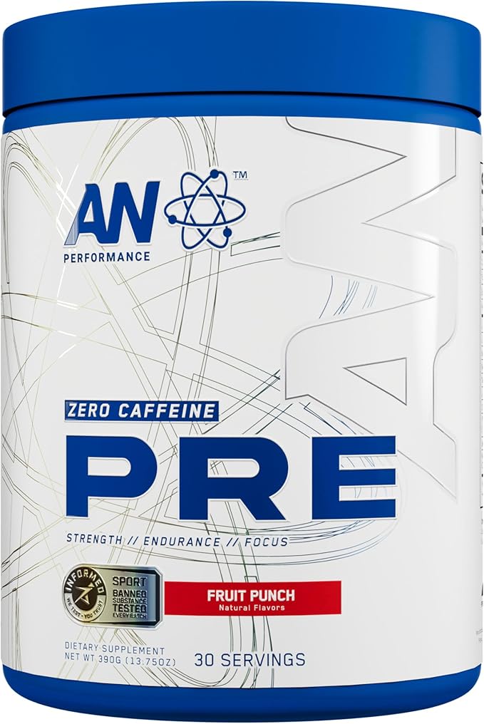 AN Performance Non-Stimulant Pre-Workout Supplement | Zero Caffeine Energy Drink Mix | Beta Alanine + Citrulline | Third-Party Tested | Informed Sport Certified | Fruit Punch | 30 Servings