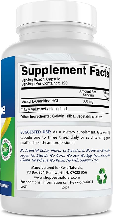 Best Naturals Acetyl L-Carnitine 500 Mg 120 Capsules (120 Count (Pack of 2))