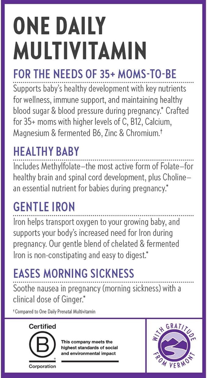New Chapter Prenatal Vitamins, One Daily Prenatal Multivitamin Enhanced for Age 35+ with Methylfolate + Choline for Healthy Mom & Baby, Gluten Free & Non-GMO- 30 ct