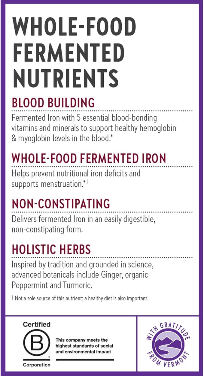 New Chapter Iron Supplement, Whole-Food Fermented Iron Complex Made with Organic Vegetables & Herbs + One Daily Non-Constipating Dose- 60ct, 2 Month Supply
