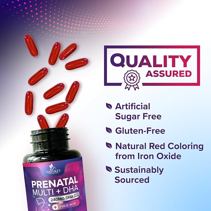 Women's Prenatal Multivitamin with Folic Acid + DHA, Prenatal Vitamin Supplement for Fetal Support w/Folate, Omega 3, Vitamins D3, B6, B12 & Iron, Pregnancy Prenatal DHA, Non-GMO - 60 Softgels