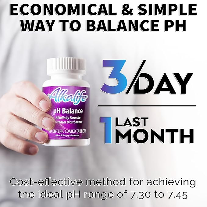 Alkalife pH Balance Pills | The First Patented Alkaline Sodium & Potassium Bicarbonate Supplement | Neutralize Acid, Balance pH, Immune Support, Peak Performance, Detox – 90 Tablets