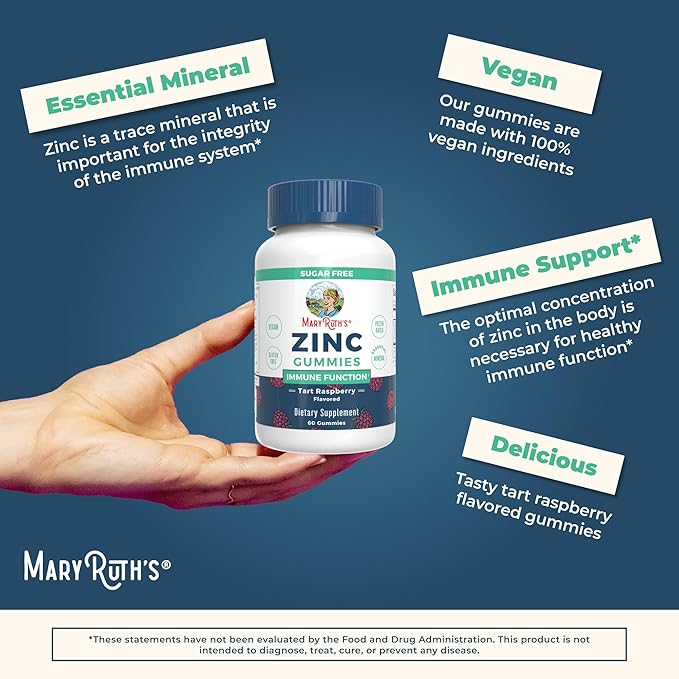MaryRuth Organics Zinc Gummies | Zinc Supplements | Immune Support Supplement | Essential Mineral | Pectin Based | Overall Health & Wellness | Ages 14 & Up | Vegan | Non GMO | 30 Servings