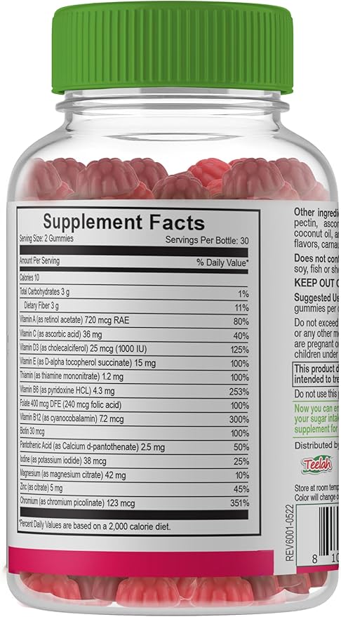 YumVs Multivitamin Gummies | Sugar Free Supplement Vitamins for Women & Men | Chromium, Thiamine and Magnesium | Natural Raspberry Flavor Chewables - 60 Count - (Pack of 2)