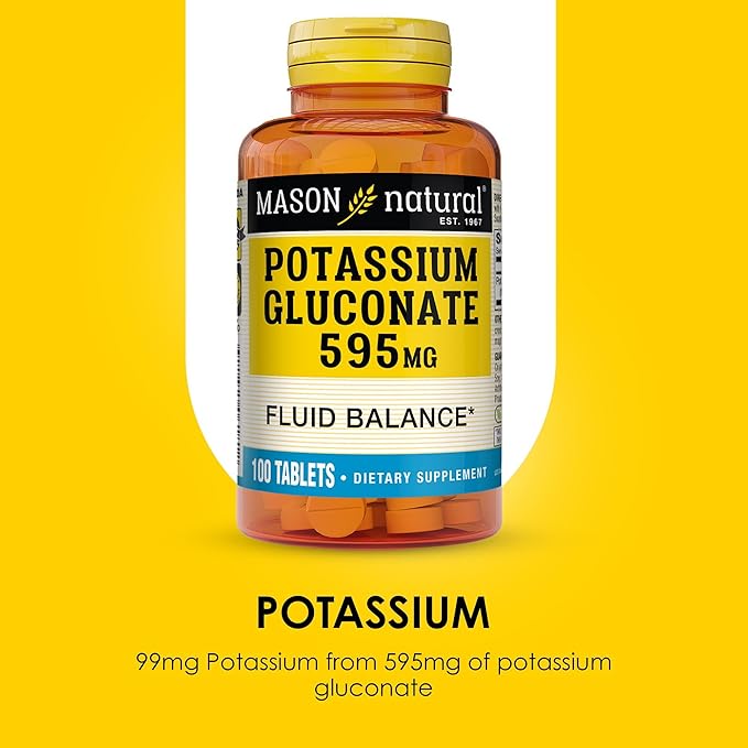 Mason Natural Potassium Gluconate 595 mg, 300 Day Supply, 100 Tablets (Pack of 3)