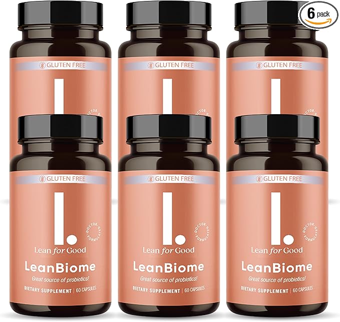 LeanBiome, 9-Strain Probiotic Formula, Supports a Balanced Gut Microbiome, Powerful Gut Probiotics with Greenselect Phytosome - 60 Capsules, 6 Pack