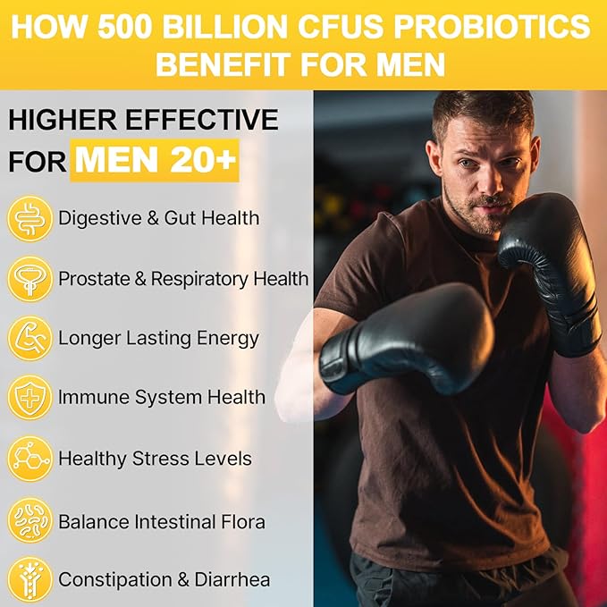 Probiotics for Men, 500 Billion CFU 12 Strains Mens Probiotic with Turmeric Cranberry & Goji, Gut Health for Men, Probiotics for Men Digestive Health, Bloating, Immune & Overall Health, 60-Day Supply