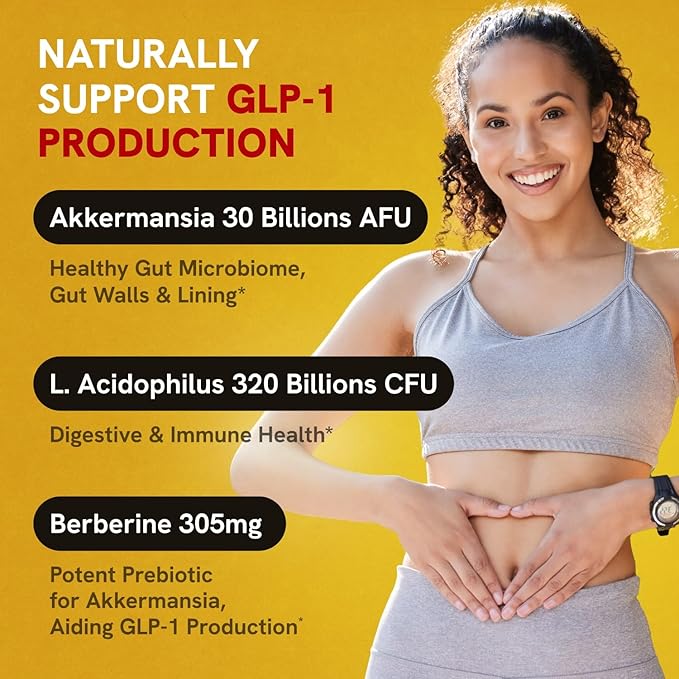 Akkermansia Probiotic 320 Billion CFU| GLP-1 Probiotic and Prebiotic | Akkermansia Muciniphila Probiotics For Women Digestive Health | Inulin Prebiotic Fiber Capsules Astaxanthin & Berberine 480 count