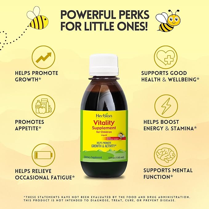 Herbion Naturals Vitality Supplement for Children - Promotes Growth and Appetite - Relieves Fatigue - Improves Mental and Physical Performance – 5 fl oz, For Kids 1 Year and Above, Pack of 2