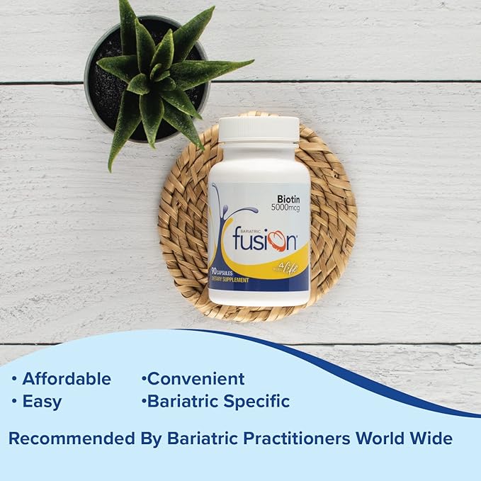 Bariatric Fusion Biotin 5000mcg Vitamin | Easy to Swallow Capsules Biotin Supplement for Hair Growth | 90 Count | 3 Month Supply