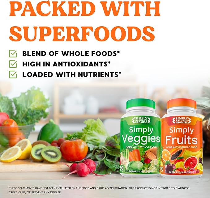 Simply Nature's Promise - Packed with Over 40 Different Fruits & Vegetables - 3 Month Supply- Made with Whole Food Superfoods - with Aloe Vera – 100% Soy Free - 540 Capsules