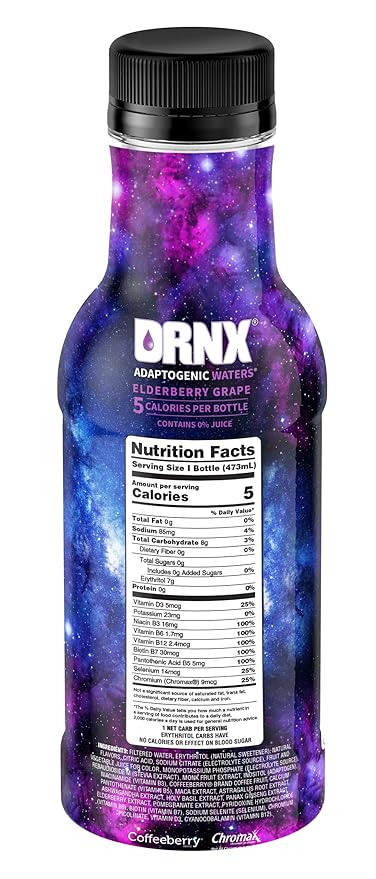 DRNX 12 Pack Adaptogenic Waters Complete Hydration Enhanced Beverage - Zero Sugar - 5 Calories - Super Herbs, B & D Vitamins, Antioxidants, Keto Friendly, All Natural (Elderberry Grape)