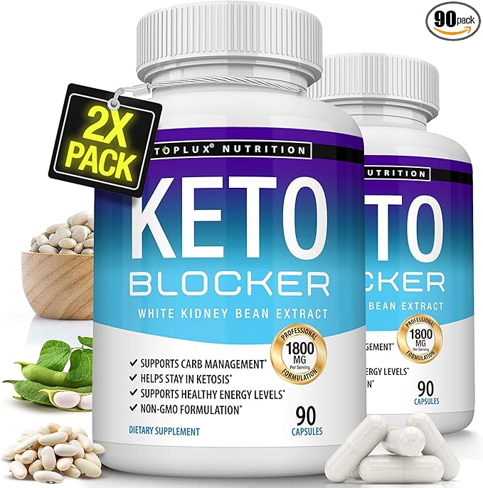 Toplux Keto Blocker Pills White Kidney Bean Extract - 1800 mg Natural Ketosis, Support Keto Diet, for Men Women, 90 Capsules, Supplement