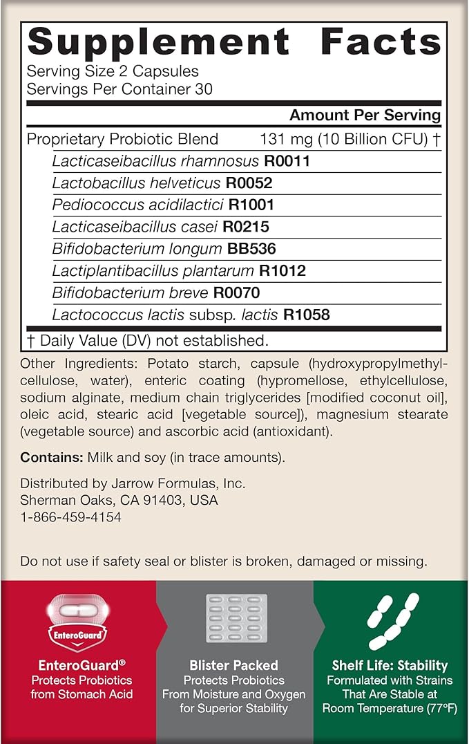 Jarrow Formulas Jarro-Dophilus EPS Probiotics 10 Billion CFU, Dietary Supplement for Intestinal Tract Support, Gut Health Supplements for Women and Men, 60 Veggie Capsules, 30 Day Supply (Pack of 12)