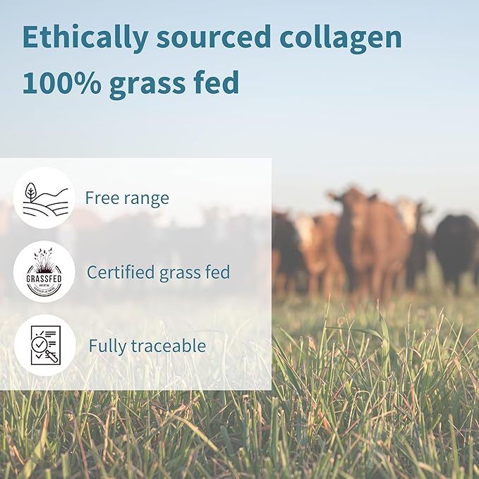 100% Grass Fed Bovine Collagen Protein Powder, Advanced Hydrolyzed Collagen Peptides, Collagen Types 1, 2 & 3, Non-GMO, Free Range, Gluten & Dairy Free, Easy Mix, 40 Servings, Pure & Essential