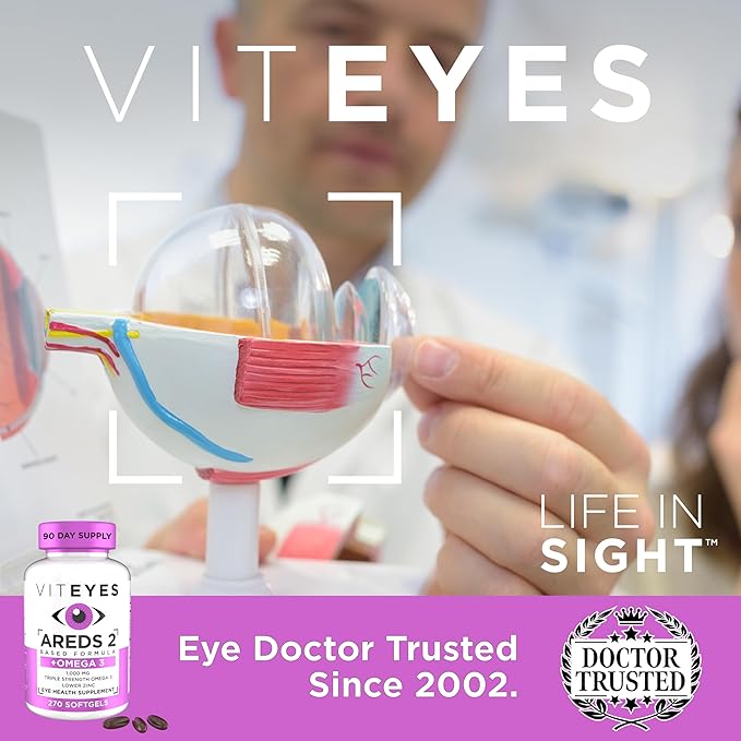 Viteyes AREDS 2 + Omega-3 Macular Support Softgels, Plus Triple Strength Omega-3 (650 mg EPA, 350 mg DHA) for Heart Health & Eye Health, Eye Vitamins, Vision Supplement, 270 Softgels