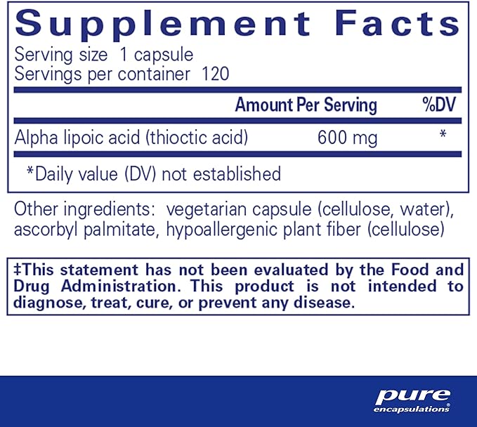 Pure Encapsulations Alpha Lipoic Acid 600 mg - ALA Supplement for Liver Support, Antioxidants, Nerve Health, Cardiovascular Health & Carbohydrate Support - Premium Alpha Lipoic Acid - 120 Capsules