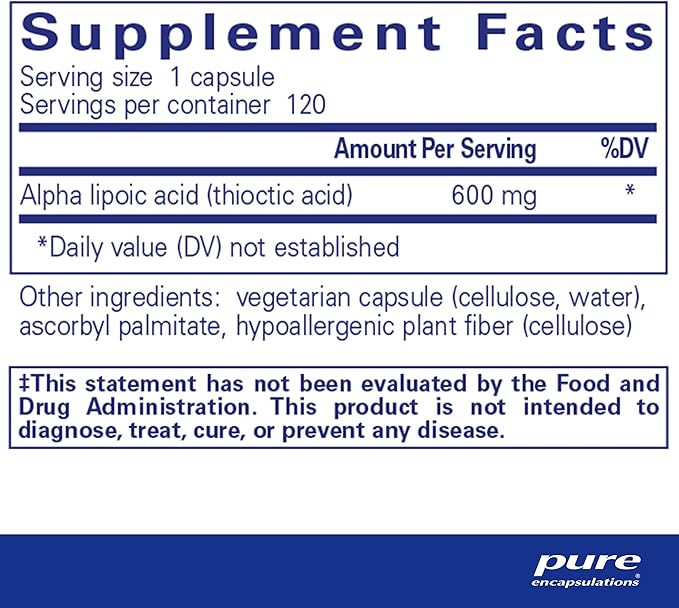 Pure Encapsulations Alpha Lipoic Acid 600 mg - ALA Supplement for Liver Support, Antioxidants, Nerve Health, Cardiovascular Health & Carbohydrate Support - Premium Alpha Lipoic Acid - 120 Capsules