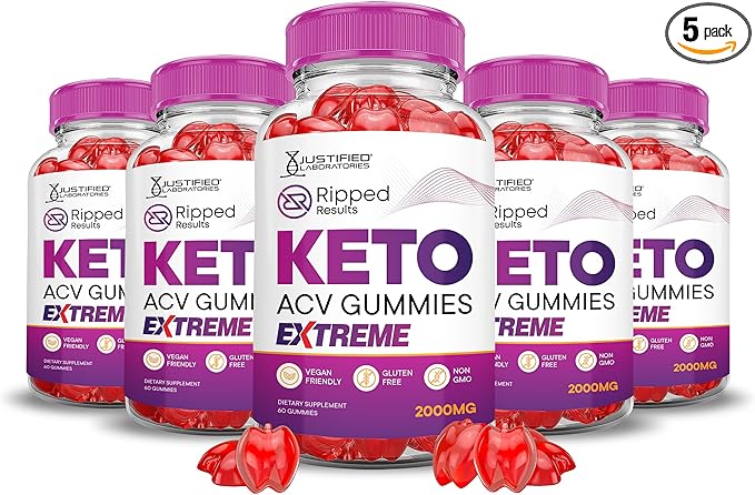 (5 Pack) Ripped Results Keto ACV Gummies Extreme 2000MG Ripped Results Keto Gummies Apple Cider Vinegar Formulated with Pomegranate Beet Juice Powder B12 Vegan Non GMO 300 Gummys