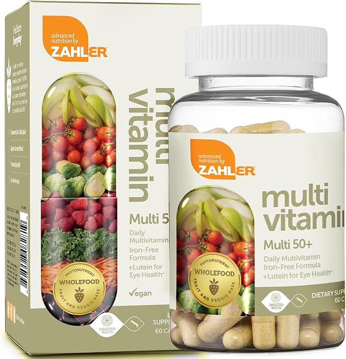 Zahler Multivitamin 50+, Iron-Free Formula + Lutein for Eye Health, 60 Capsules.