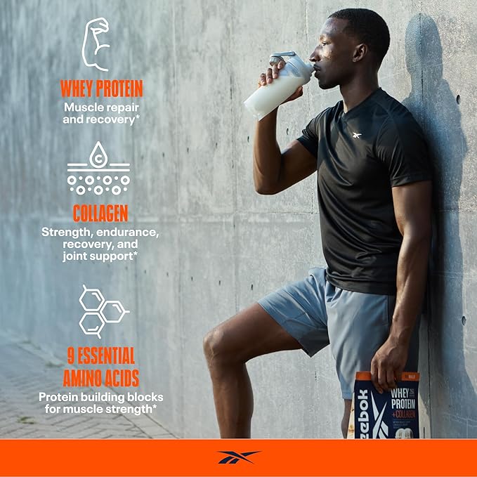 Reebok ReeBuild Whey Protein + Collagen | 25g Protein, 9 Essential Amino Acids | Muscle Growth, Joint Health, Gut Support | Post Workout Recovery Powder | Vanilla Ice Cream
