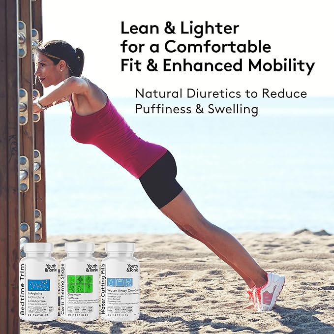 Youth & Tonic Shred Sculpt Lean 3 x Diet Pills w Water Weight Away & Cortithermo Shape & Bedtime Trim as Support for Metabolism Energy Cravings Water Retention Loss & Belly Bloating for Women & Men