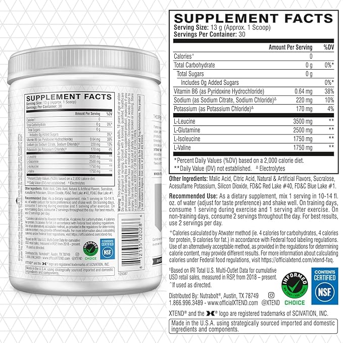Xtend XTEND Original BCAA Powder 7g BCAA and 2.5g L-Glutamine, Sugar Free Post Workout Muscle Recovery Drink with Amino Acids for Men & Women, 30 Servings