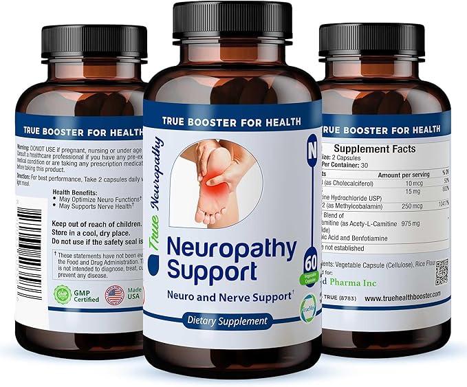 Neuropathy Support Neuro and Nerve Health Supplement with Vitamin D3, B6, B12, Acetyl-L-Carnitine, Alpha-Lipoic Acid, and Benfotiamine Supports Feet Nerve Function 60 Vegetable Capsules