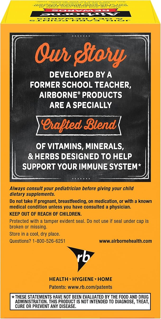 Airborne 1000mg Chewable Tablets with Zinc, Immune Support Supplement with Powerful Antioxidants Vitamins A C & E - 96 Tablets, Citrus Flavor