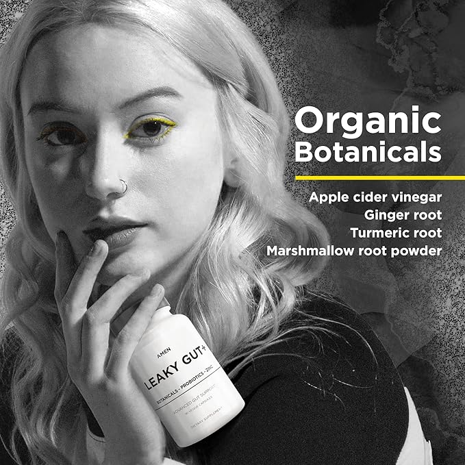 Amen Leaky Gut Supplement - Advanced Formula with Bioavailable L Glutamine, Zinc, Turmeric, DGL Licorice Root - Marshmallow Root - Probiotics & Fermented Prebiotics - Vegan, Non-GMO - 2-Pack