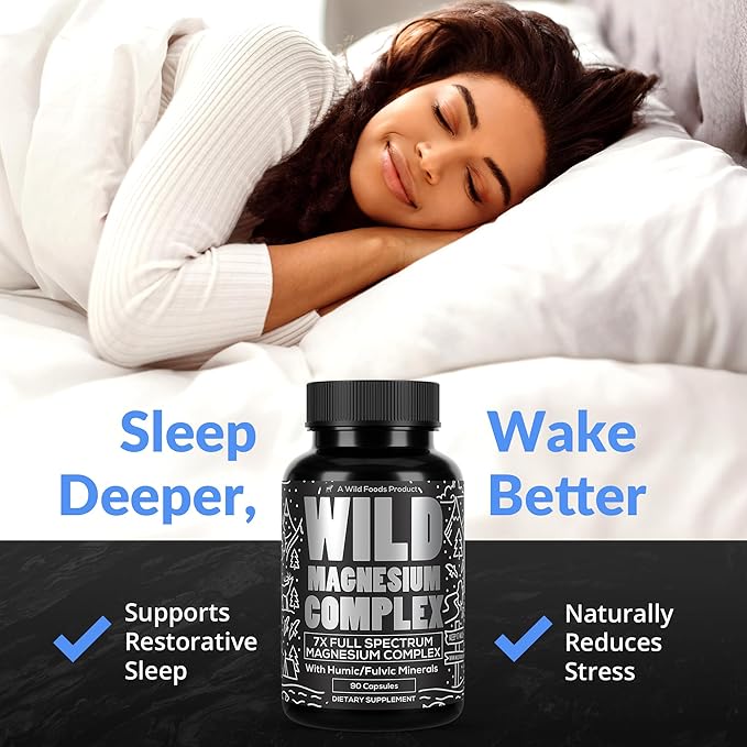 Wild Foods Magnesium Complex Supplement - 7X Forms, 90 Capsules - High Absorption Magnesium Glycinate, Bisglycinate, Malate, Orotate, Citrate - Full Spectrum Magnesium Supplement - 500mg Magnesium