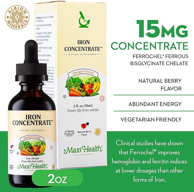 Liquid Iron Supplement for Women, Men and Kids - 15 mg Per ML Berry Flavored - High Potency - Easy to Mix for Immediate Absorption - Increase Energy and Blood Levels Without Nausea or Constipation