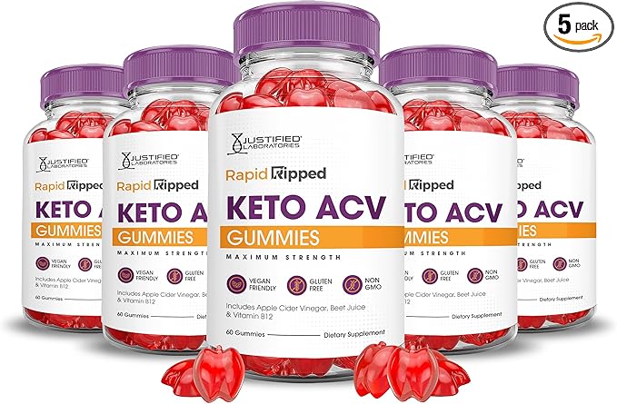 (5 Pack) Rapid Ripped Keto ACV Gummies Advanced Formula 1000MG Rapidripped Keto Gummies Apple Cider Vinegar Formulated with Pomegranate Beet Juice Powder B12 Vegan Non GMO 300 Gummys