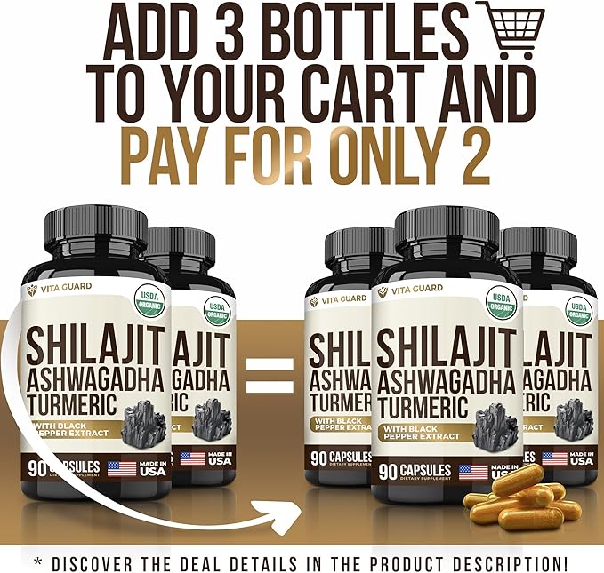 Himalayan Shilajit with Turmeric Curcumin & Ashwagandha - 1610mg High Potency Vegan Capsules, Fulvic Acid, 95% Curcuminoids for Joint Support, Mood Enhancement, Immune Boost, 90 Count