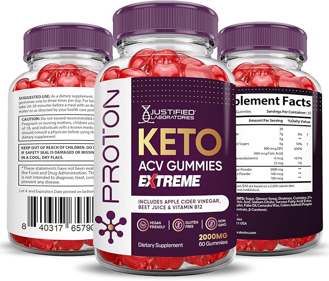 (2 Pack) Proton Protein Keto ACV Gummies Extreme 2000MG Proton Keto Gummies Apple Cider Vinegar Formulated with Pomegranate Beet Juice Powder B12 Vegan Non GMO 120 Gummys