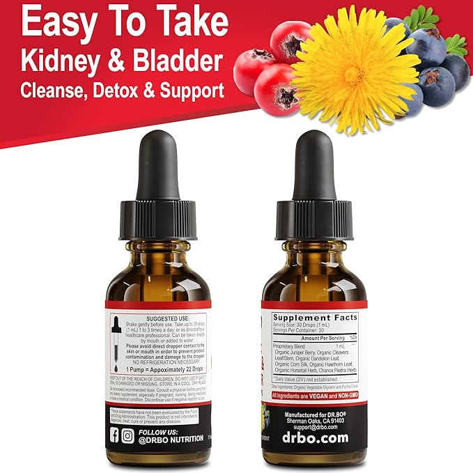 Kidney Support Supplement Bladder Health - Organic Kidney Bladder Supplements Drops Juniper Berry Cleavers Dandelion - Renal Kidney Cleanse Detox Urinary Tract Herbal Bladder Support Flush Kidneys 1oz