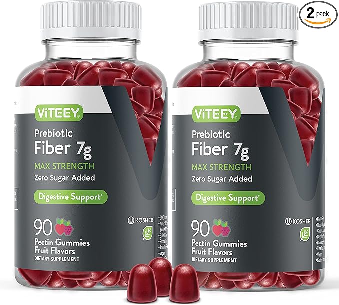 Prebiotic Fiber Gummies for Adults, 7g - Zero Sugar Added - Fiber Supplement Gummies for Digestive Health Regularity & Natural Weight Support - Vegan, Gelatin Free - Chewable Fruit Flavored Gummy