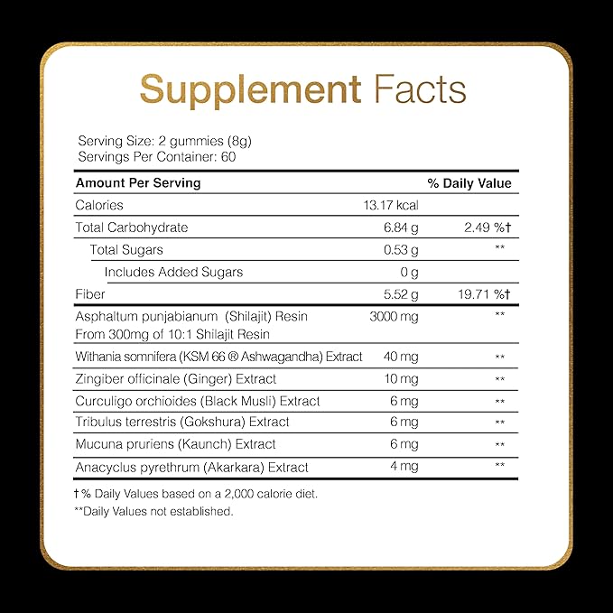 Be Bodywise Pure Himalayan Shilajit Gummies Gold I No Added Sugar I Ashwagandha, Gokshura| Fulvic Acid & 85+ Trace Minerals I for Men, Women I Non-GMO I 100% Natural & Organic I 120 Gummy I Pouch