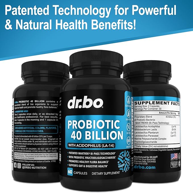 Probiotic 40 Billion CFU Supplement - Lactobacillus Acidophilus Probiotics for Women & Men Capsules - Gluten Free Probiotics for Digestive Health Pills with Bifidobacterium, Plantarum, Paracasei, FOS