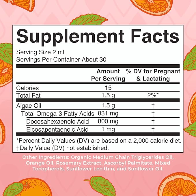 MaryRuth Organics Prenatal & Postnatal Omega-3 Liquid Drops 800mg DHA & 8mg of EPA Per Serving | Overall Wellness for Mom & Baby | 2oz