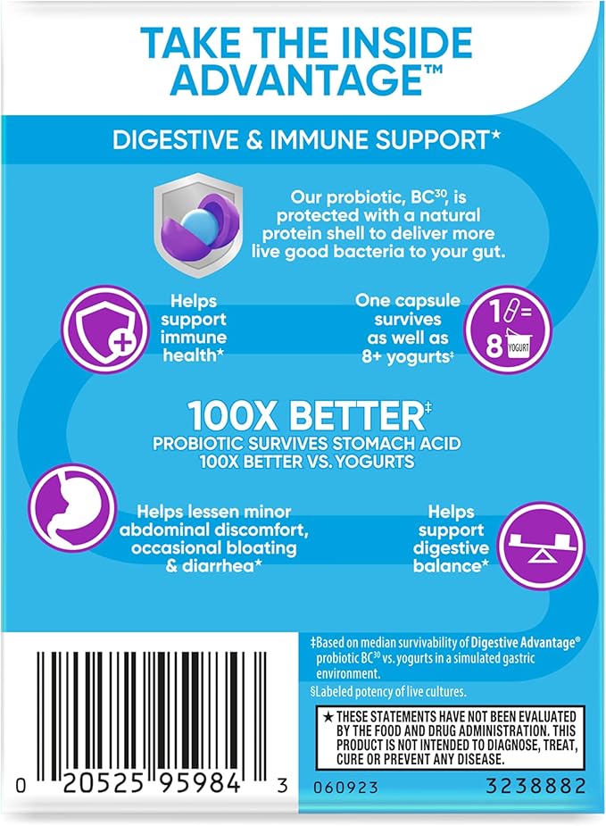 Digestive Advantage Probiotics For Digestive Health, Daily Probiotics For Women & Men, Supports Gut Health, Occasional Bloating & Diarrhea, Minor Abdominal Discomfort, & Immune Support, 80ct Capsules